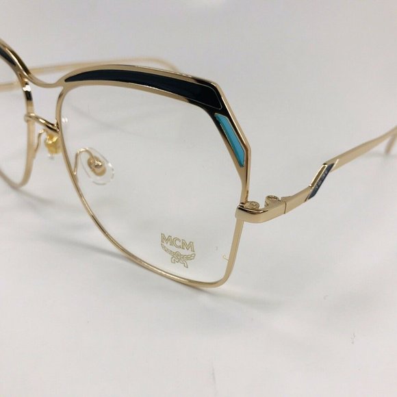 MCM Gold Metal Frame Sunglasses with Black Accents and Light Blue Detail